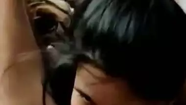 Small boobs girlfriend gives blowjob and sucks balls