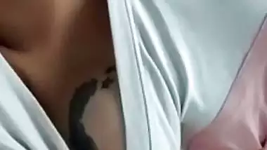 Tattooed breasts Indian girl showing boob on video call